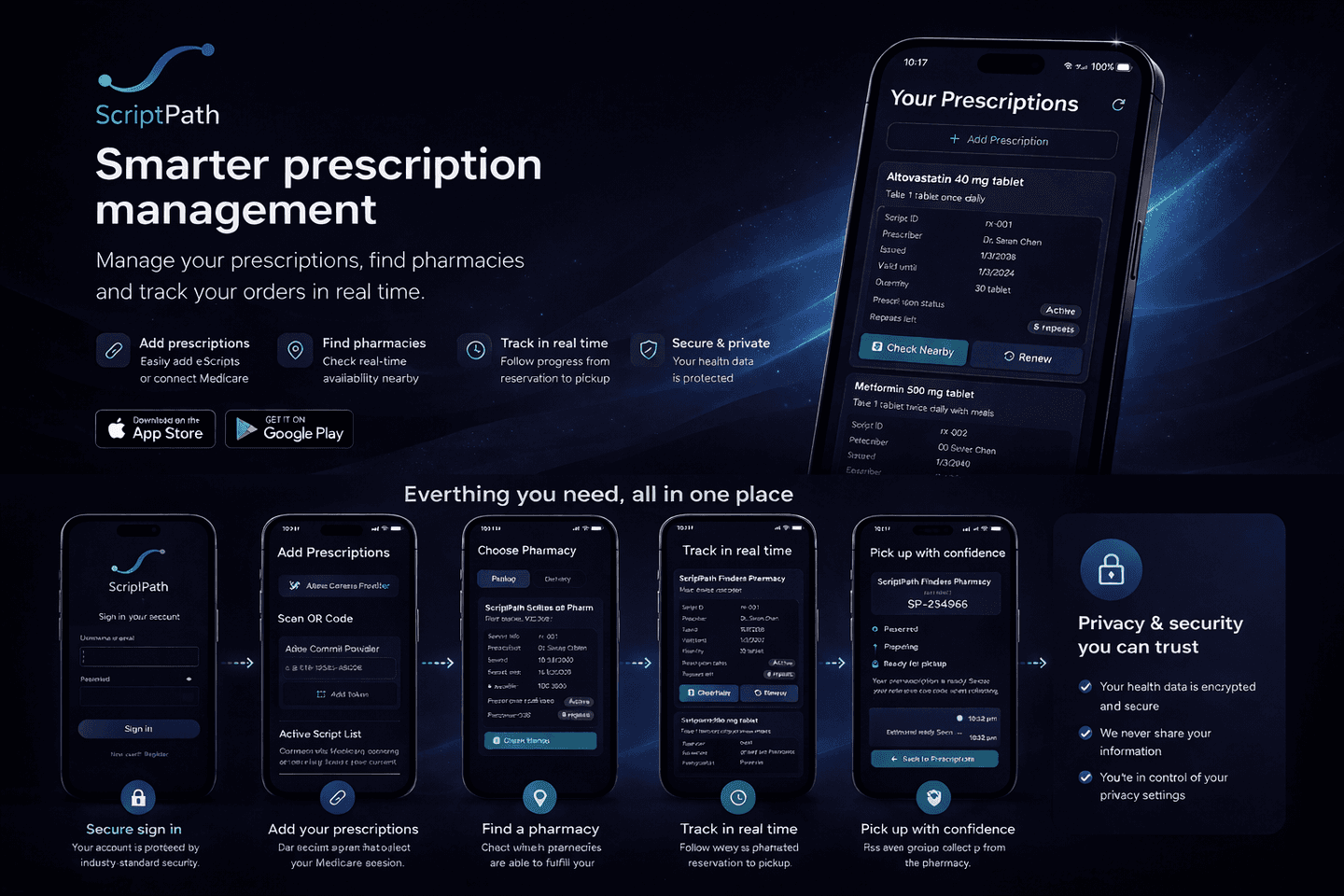 ScriptPath dashboard preview in dark mode